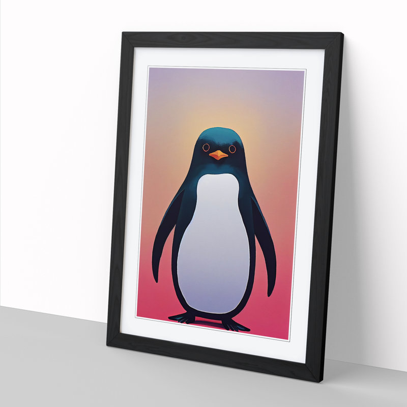 Penguin Painting Vaporwave - Single Picture Frame Print, Black, 64cm H x 46cm W x 2cm D