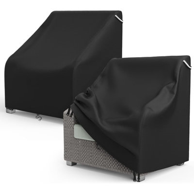 Outdoor Patio Chair Covers (2-Pack) All-Weather Protection, Waterproof Fits Lawn Lounge Chairs, Wicker Chairs, Adirondack Chairs, And Rocking Chairs Black