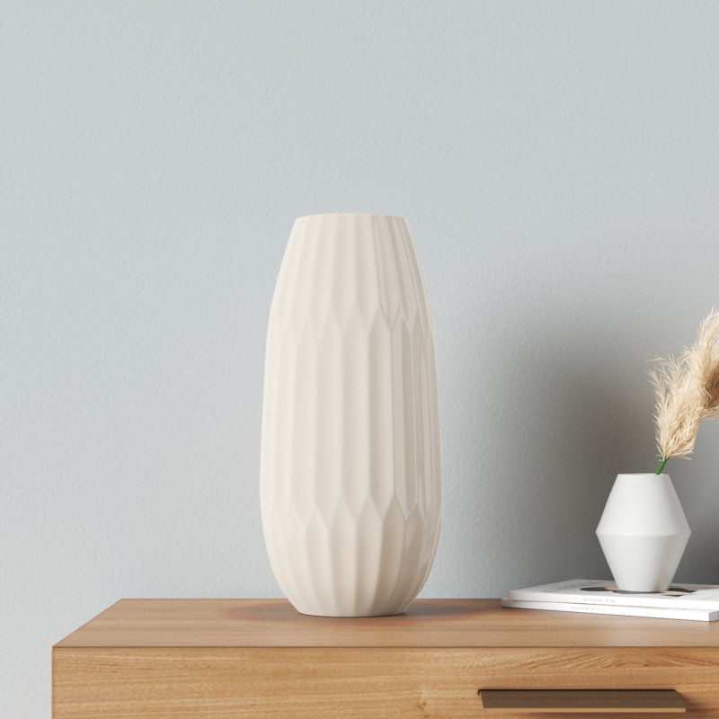 Grand vase de table en céramique Amitoj, H 14 po x l 6 po x P 6 po, Blanc