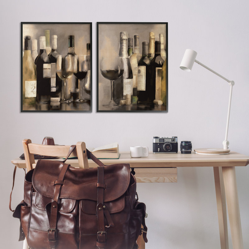  "Kitchen Kitchen Bottles", ensemble de 2 giclées d'art par Carol Robinson, Giclée encadrée noir minuit, H 30 po x l 24 po