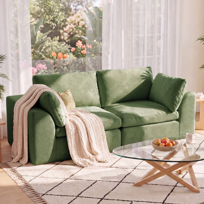 78"Oversized Cloud Loveseat Sofa, Modern Modular Sectional Boneless Sofa with 4 Pillows,Upholstered  Loveseat Couch for Living Room Small Space Bedroom（Green）