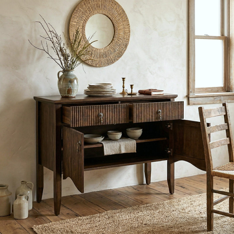 Avenall 40" Mid-Century Modern Fluted Wood Storage Cabinet & Entryway Console Table – Vintage Reeded Sideboard Credenza for Living Room,Walnut