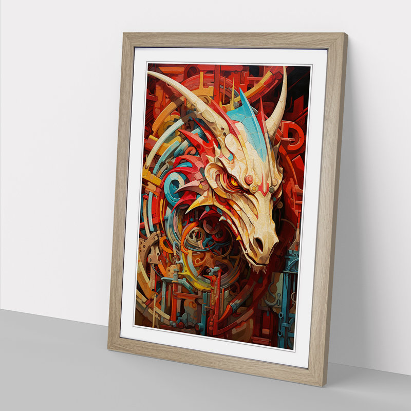 Dragon Constructivism - Single Picture Frame Print on Wood, Oak Framed, 34cm H x 25cm W