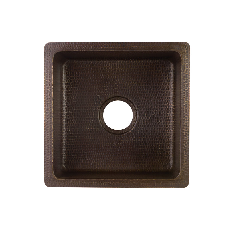 16" Square Hammered Copper Bar/Prep Sink w/ 3.5" Drain Opening
