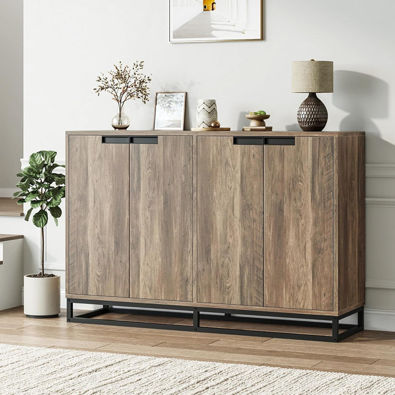 Buffet avec buffet, crédence moderne avec base en métal, brun