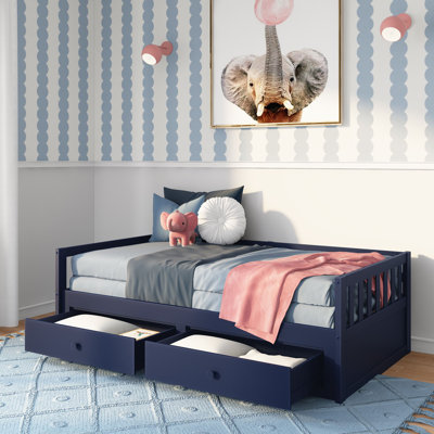 Lit convertible Elizabeth (deux places en lit king) avec tiroirs de rangement, bleu