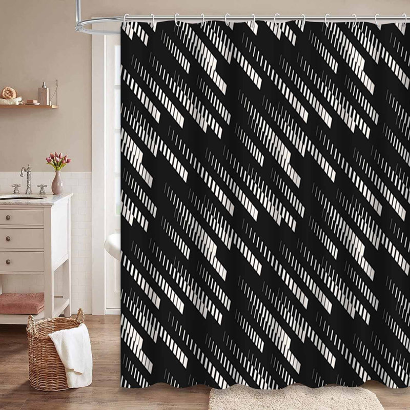 Rideau de douche abstrait géométrique diagonal blanc avec 12 crochets, L 72 po x l 78 po