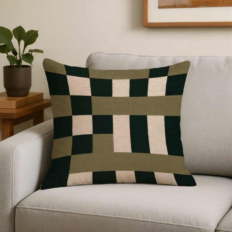 Coussin décoratif intérieur et extérieur ArtDeco, Carré 18 po, Vert à carreaux 246