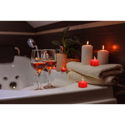 24 Pack LED Tea Lights, Red Light, Red Base