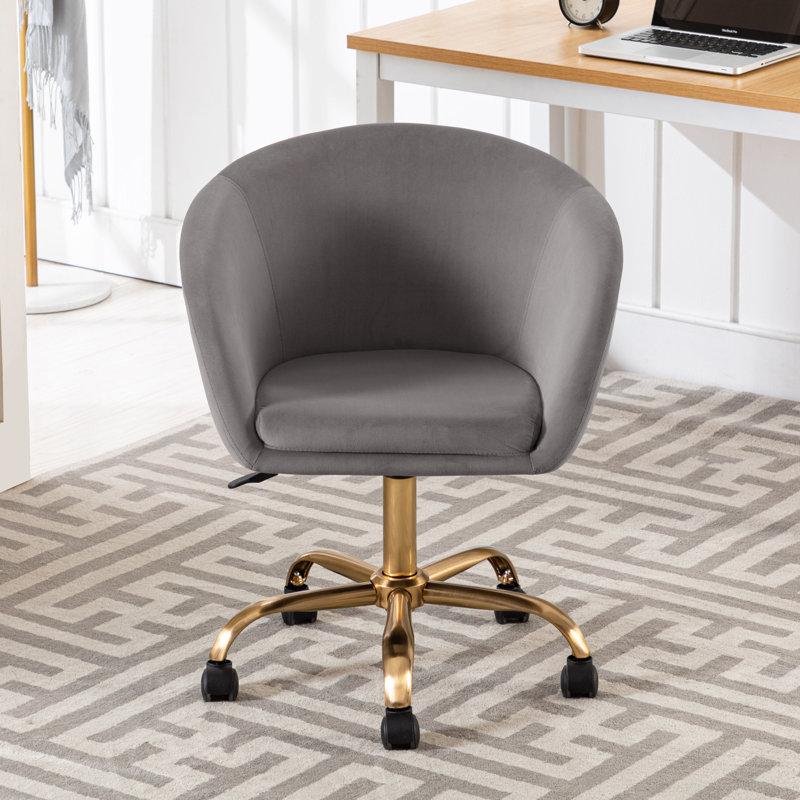 Chaise de travail en velours Ailsa, gris, Or