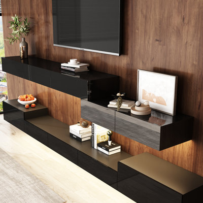 Modular Wall-Mounted TV Console Set With LED Lighting