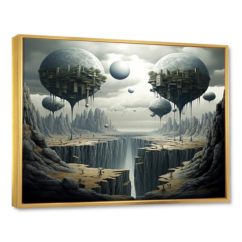 «Mind-Blowing», art mural surréalisme, Cadre flottant doré, H 30 po x l 40 po x P 1,5 po