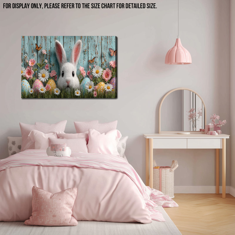  Image de toile de lapin de Pâques, décoration de style lapin de printemps de style rustique, peinture vibrante des œufs de Pâques, décoration murale charmante de lapin, art mural inspirant pour le salon, 24 x 36 po