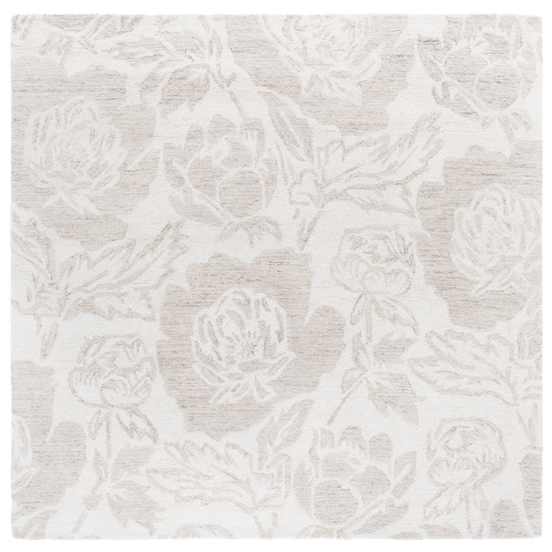 Allyssah Hand Tufted Wool/Cotton Floral Rug in Ivory/Beige, Square 6'
