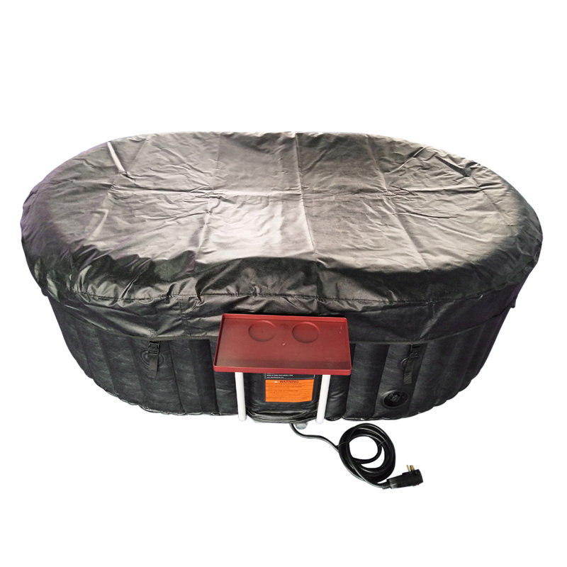 Oval Inflatable Jetted Hot Tub with Drink Tray and Cover, Black