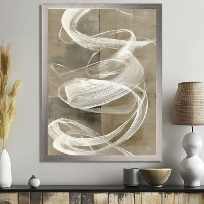«White Gray Abstract Modern Brush Swirl - Abstract Shapes», reproduction d'art sur toile blanche moderne