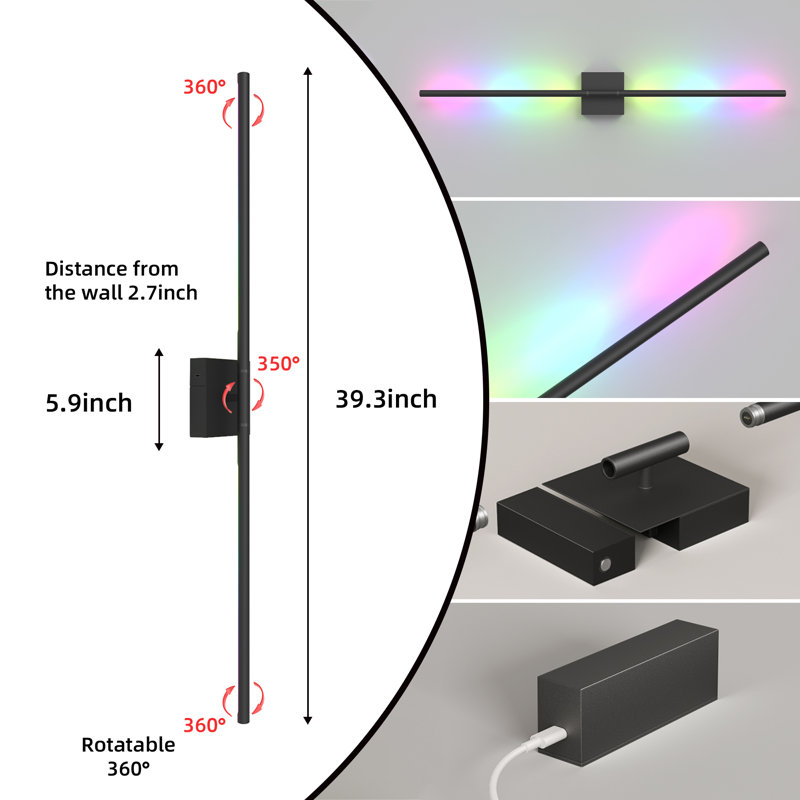 39.3'' Led Wall Sconces (set Of 2), 39.3" H x 6" W x 3" D