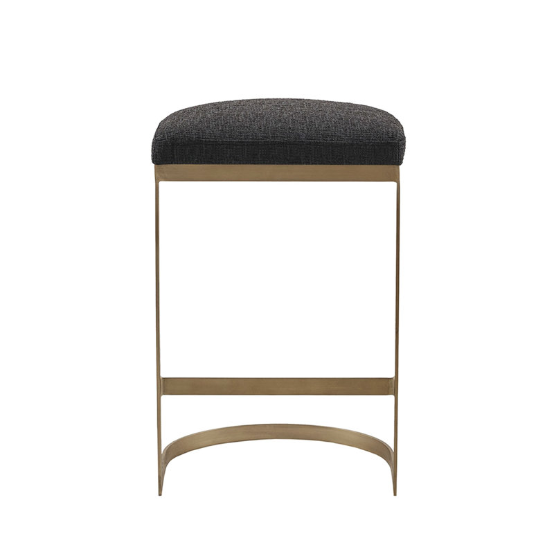 Élégant tabouret de comptoir avec pieds en métal doré antique et coussin de siège gris anthracite, hauteur de 25 po, structure de coussin entièrement assemblée,