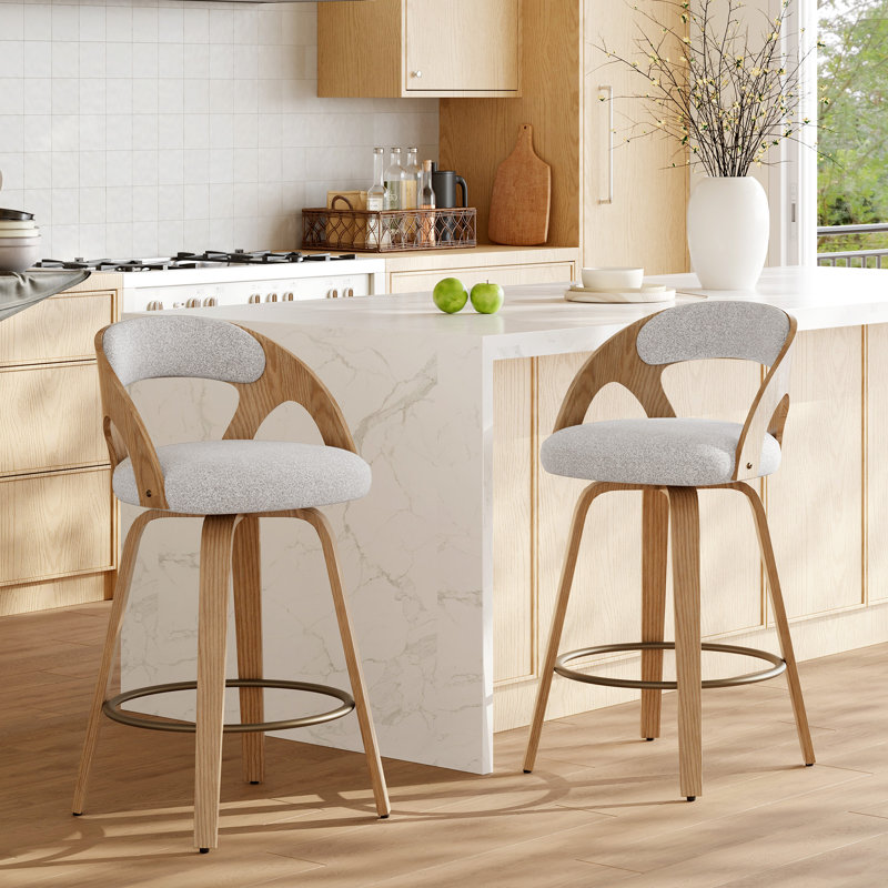 Tabourets de comptoir pivotants courbés et rembourrés - Design moderne Mid-Century, Gris