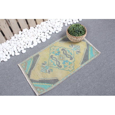 Petit tapis turc rétro Oushak vintage pour les espaces d'entrée - style Anatolien 2394