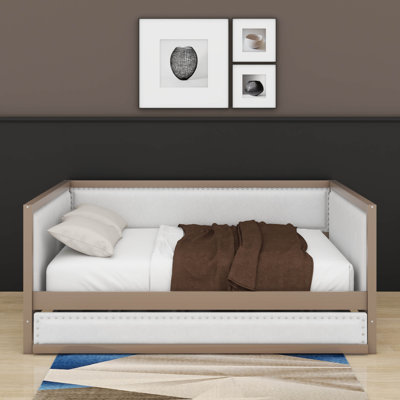 Full Size Upholstered Daybed With Trundle And Nailhead Decoration