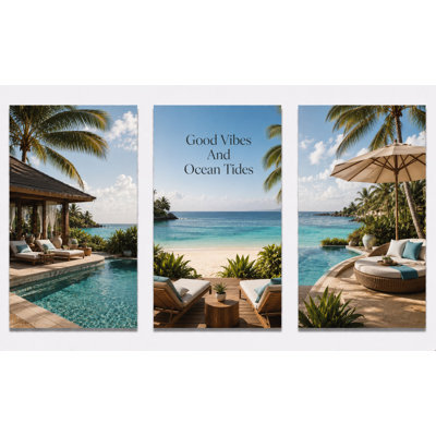 Très grand ensemble de 3 reproductions d'art sur toile bord de mer, impression sur toile bord de mer tropical, 24 x 36 pouces, prêt à accrocher