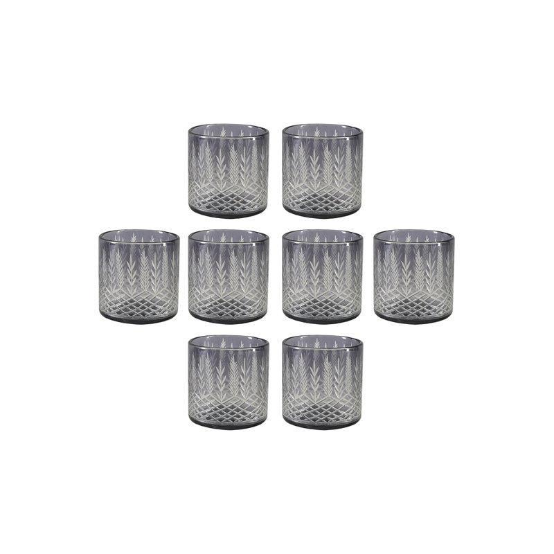 4" Palm Etched Glass Hurricane – Dual-Purpose Design, Elegant Artisanal Craftsmanship, Candle Holder, Flower Arrangment, Floral Vase, Table Centerpiece, Pack of 8