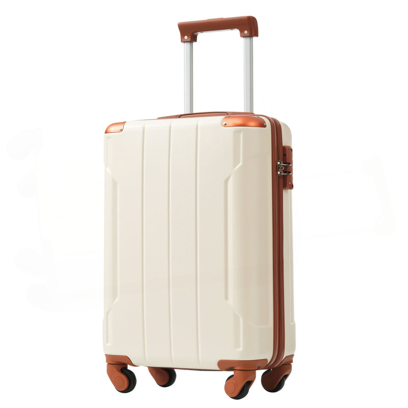 Bagage rigide, valise légère en ABS durable avec verrou TSA, bagage de transport de 20 pouces, Brown+White