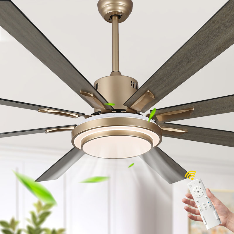72" Modern Gold Ceiling Fan with LED Light Kit and Remote, 6-Speed Quiet DC Motor, Reversible Ceiling Fan for Large Living Rooms