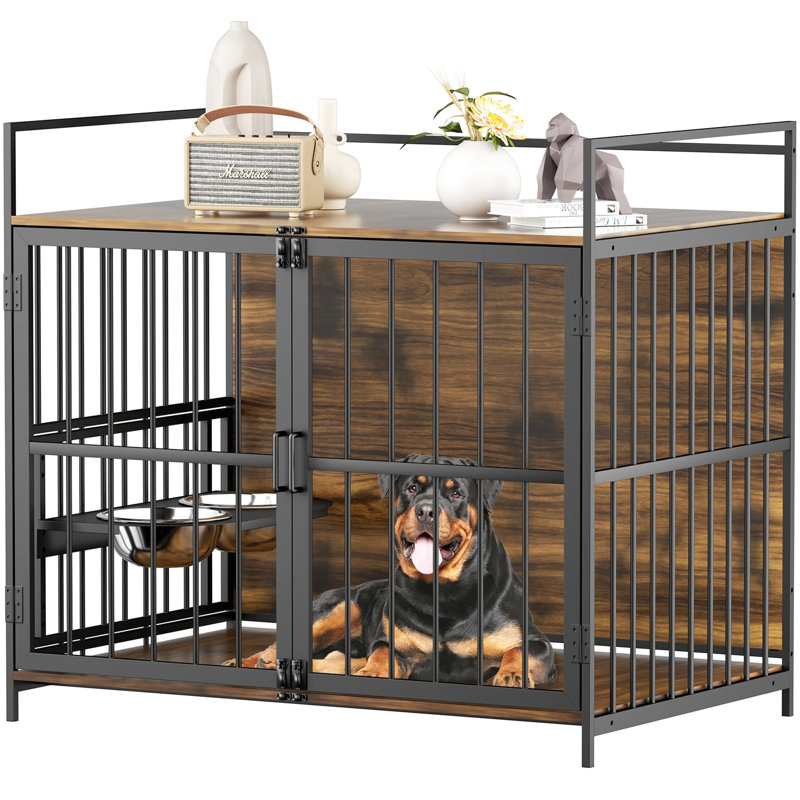 Grande cage à chien spacieuse de 48 po avec bol à eau surélevé réglable, H 42,96 po x l 47,07 po x P 31,01 po