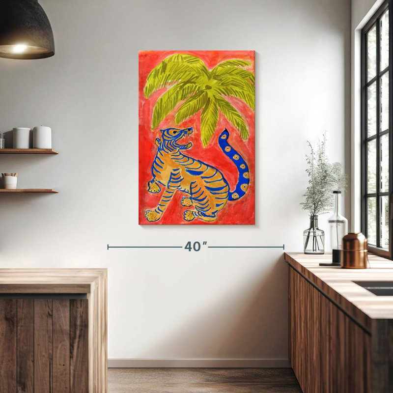 Brampt Tiger Under Palms, 39" H x 26" W