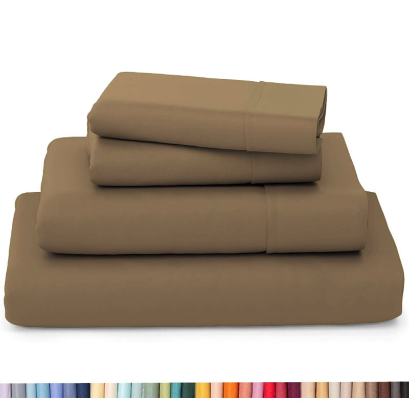 Ultra Soft Bamboo Sheet Set - 4 Pc Set - Wrinkle Resistant - Cooling Sheets with Deep Pockets, Dark Khaki