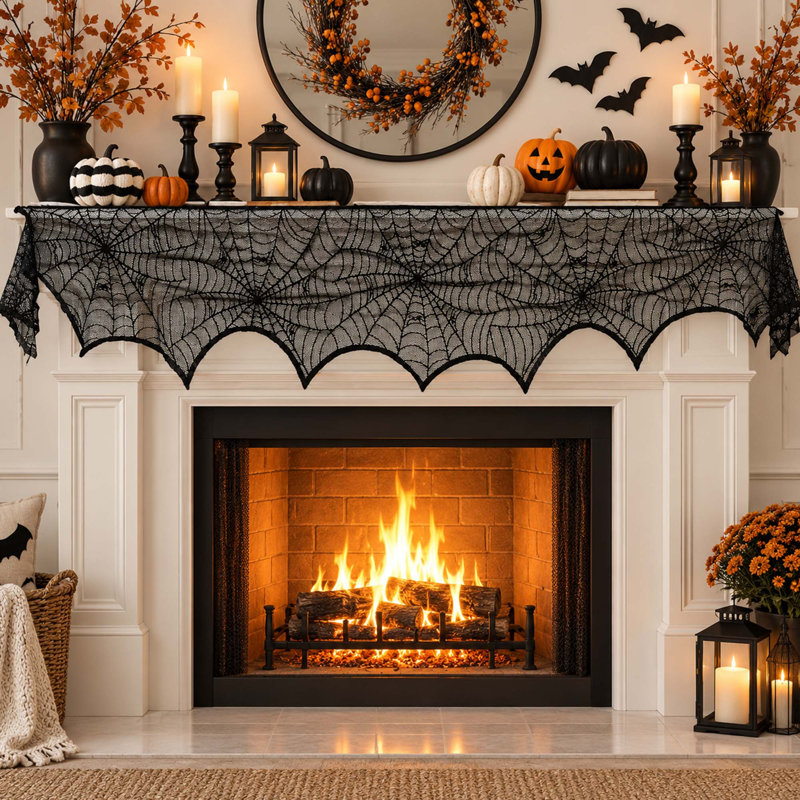 Écharpe de cheminée en toile d'araignée 18 po x 96 po pour décorations d'Halloween