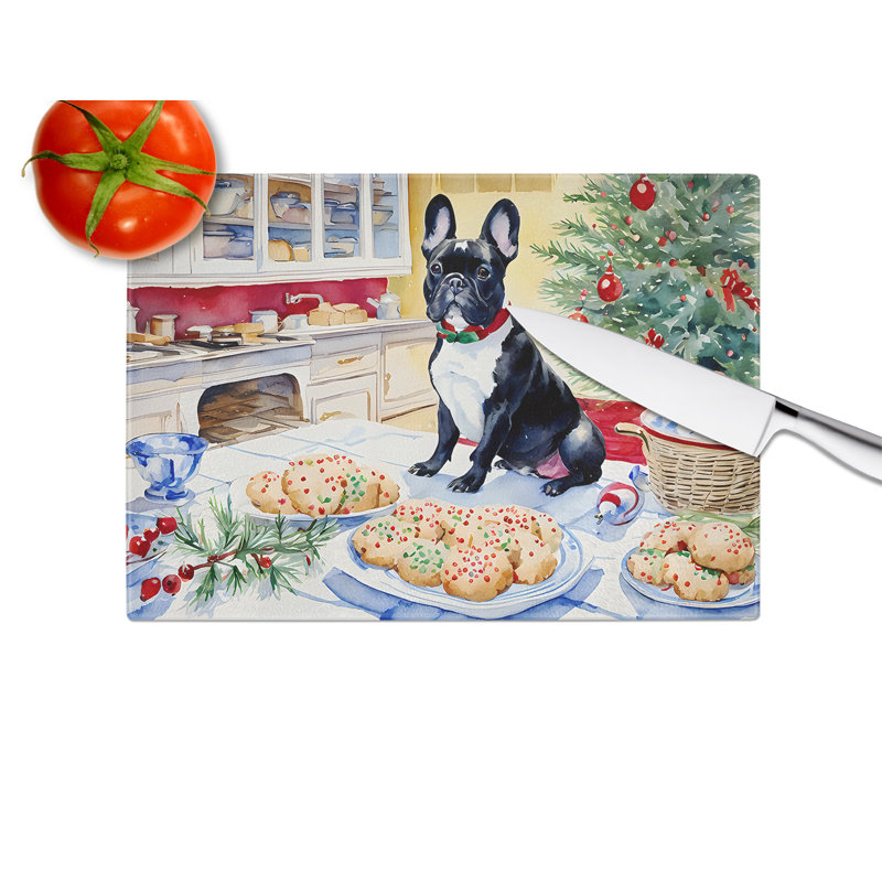 French Bulldog Christmas Cookies Glass Cutting Board