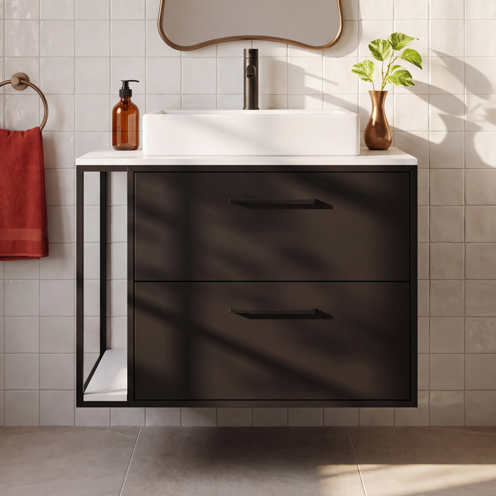 Linea 24 " Single Bathroom Vanity, Matte Black, Matte Black, Wall Mount