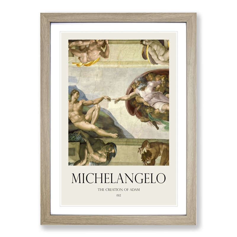 The Creation of Adam by Michelangelo - Framed Print, 65cm H x 48cm W x 2cm D, Oak Framed