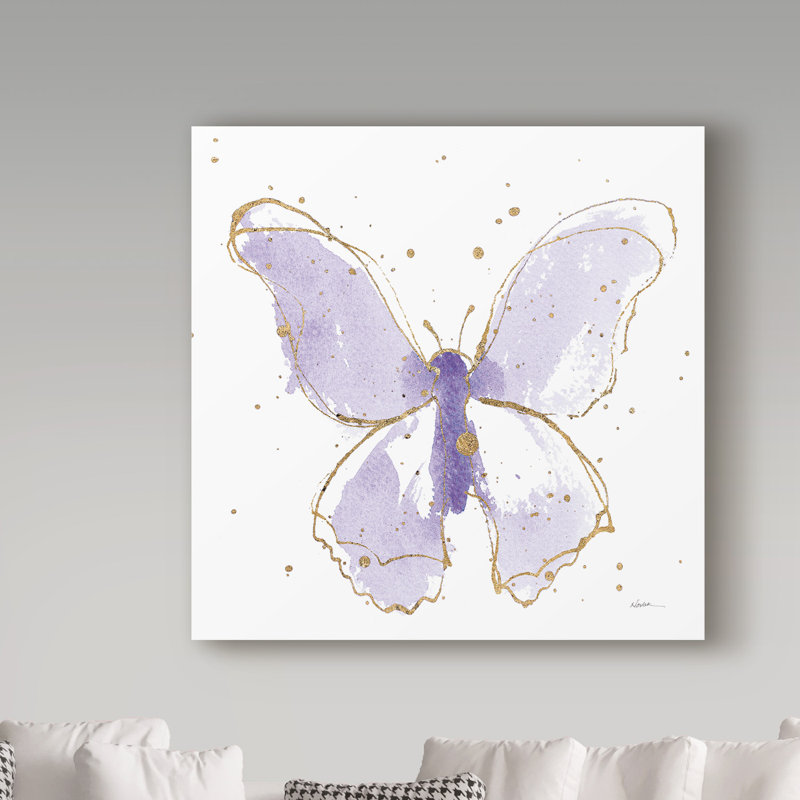 « gilded papillons ii lavande », reproduction de peinture à l’acrylique sur toile tendue, H 18 po x l 18 po x P 2 po