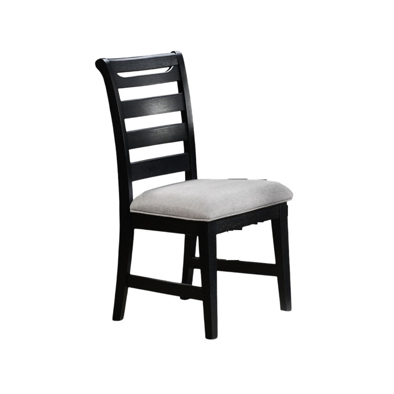 Chaises de salle à manger modernes de 2, siège rembourré noir, structure de dossier, chaises en bois d'hévéa 2 pièces, caractéristique,