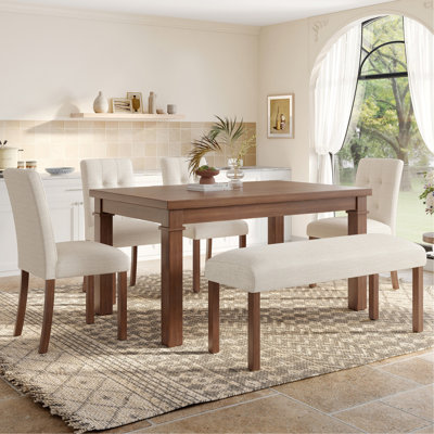 Ensemble de salle à manger moderne 6 pièces, table de cuisine rectangulaire avec 4 chaises et banc rembourrés, idéal pour la salle à manger et le salon (assemblage facile, économie d'espace)
