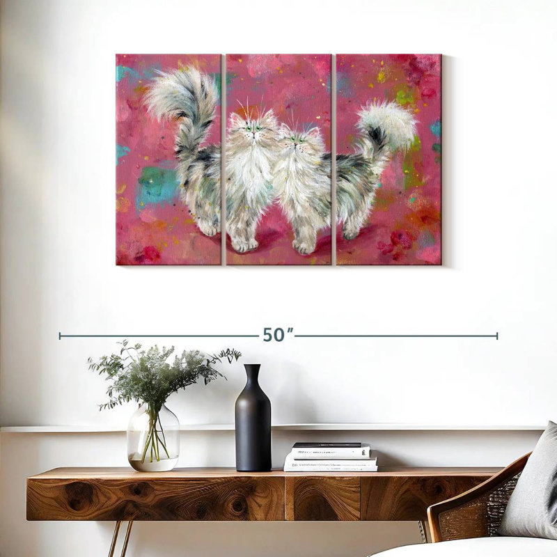 Brampt Two Tabbies On Blossom Pink, 24" H x 38" W