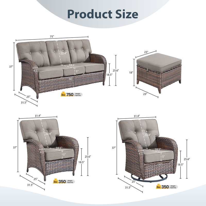 7-Piece Patio Furniture Set, All-Weather Outdoor Seating Set With Swivel Glider Chairs & Ottomans, Gray