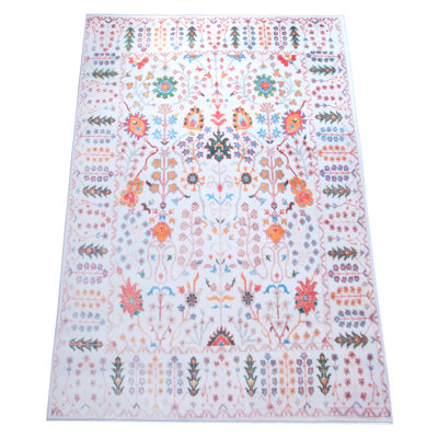 Modern Ivory Oushak Machine Washable Area Rug Built-in Padding & Non-Slip Backing
