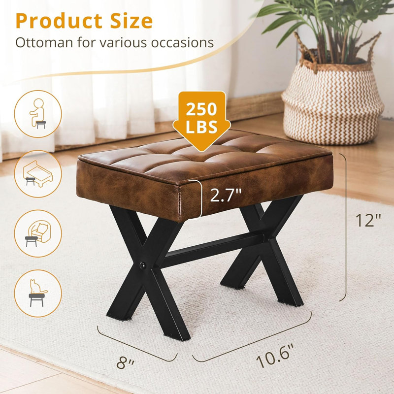 Upholstered Ottoman, Brown Cotton