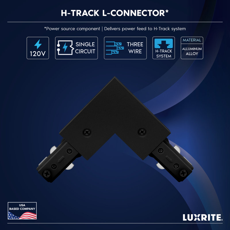 Connecteur d'éclairage en L Luxrite H, connecteur d'angle de type H, compatible avec une source d'alimentation à circuit unique à 3 fils 120 V, paquet de 4 noir