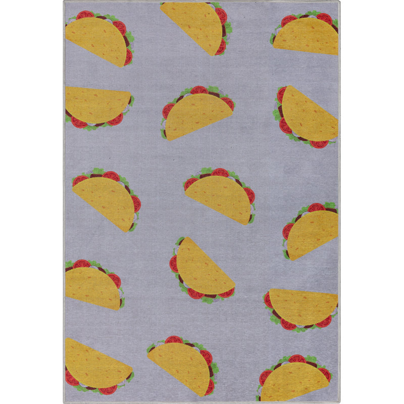 Kehr Multi Tacos Novelty Multi Pink Printed Distressed Machine Washable Area Rug, Rectangle 2' x 3'