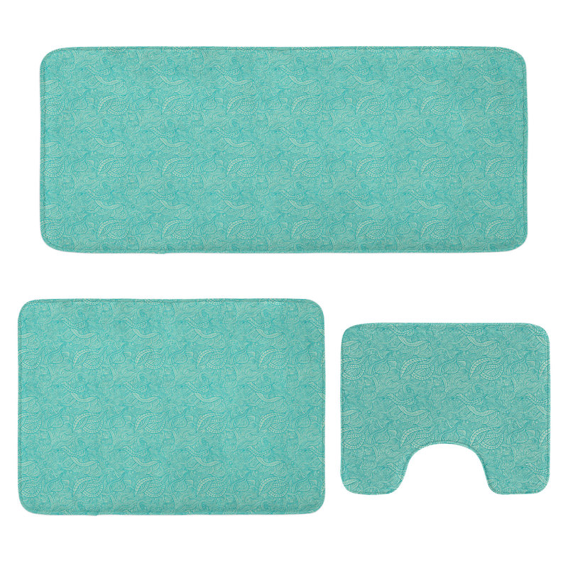  Ensemble de 3 tapis de salle de bain Aqua et tapis rectangulaires turquoise et blanc