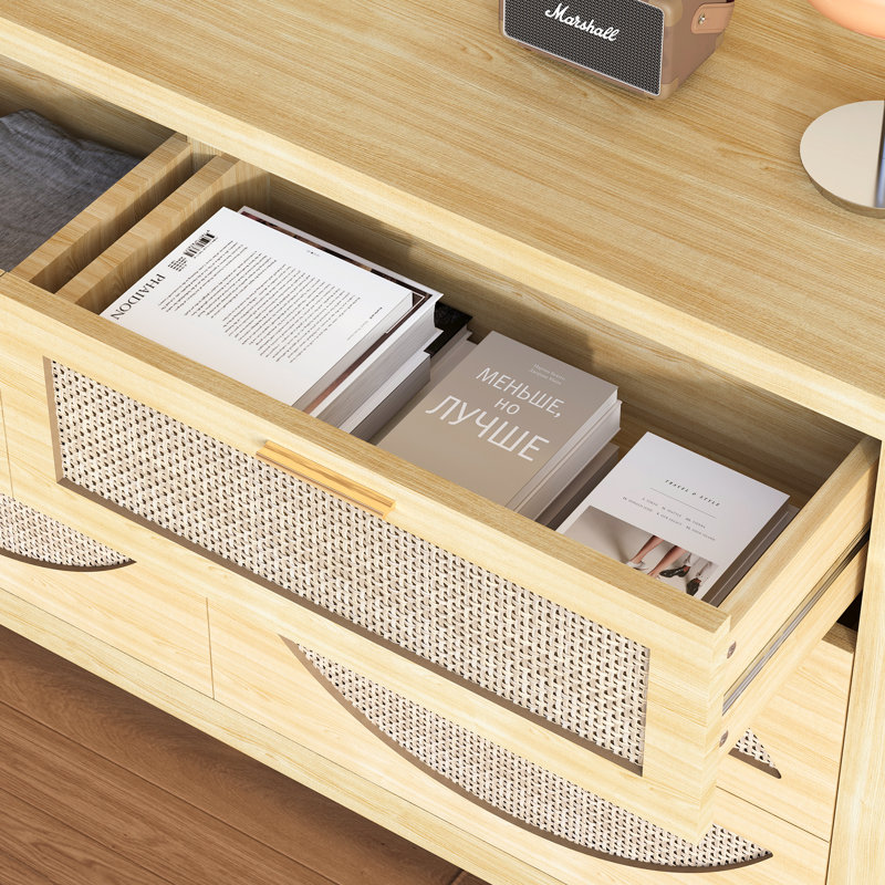 Commode de rangement en rotin avec 6 tiroirs, armoire en bois pour la chambre à coucher et le salon, Arc, Bois