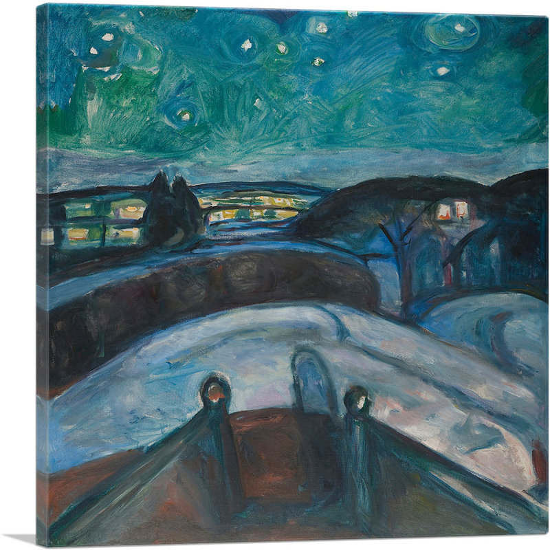 " Starry Night 1922 " by Edvard Munch Painting Print, 12" H x 12" W x 1.5" D
