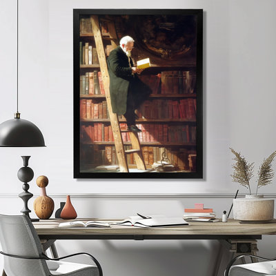 «Charmant Librarian In The London Library - Bibliothèques», reproduction d'art sur toile brune rétro
