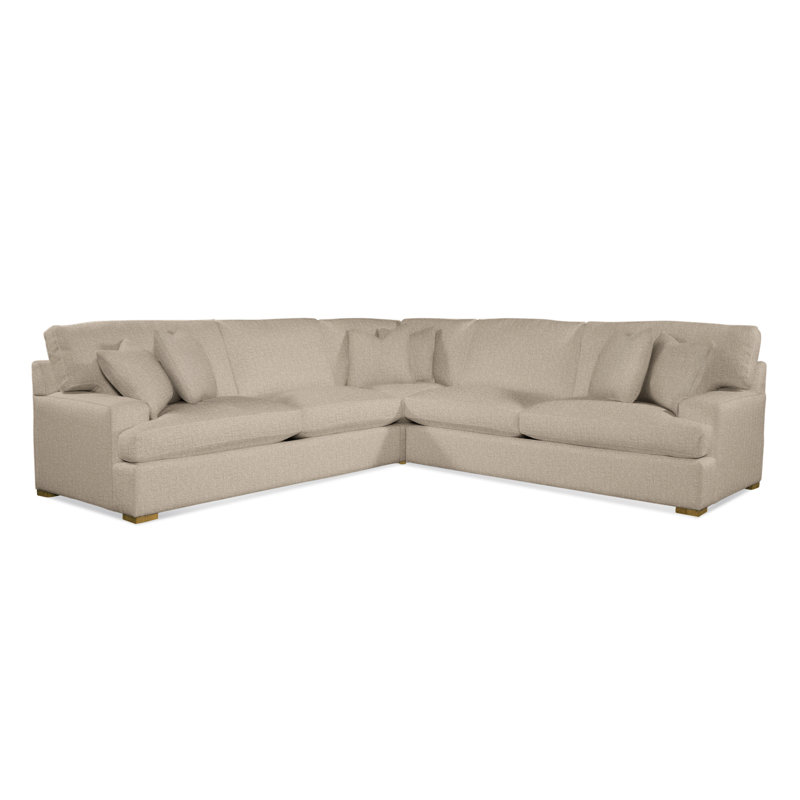 Cambria Upholstered L-Shaped Sectional Symmetrical, Honey Finish, Beige/Gray Plaid; 0107-84